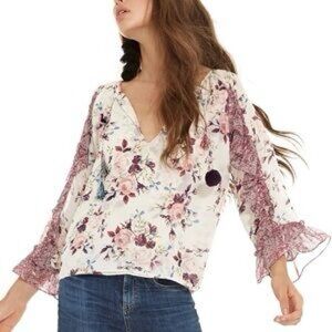 Misa Los Angeles Floral Blouse with Lace Details